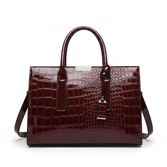 Croc-Embossed Structured Handbag