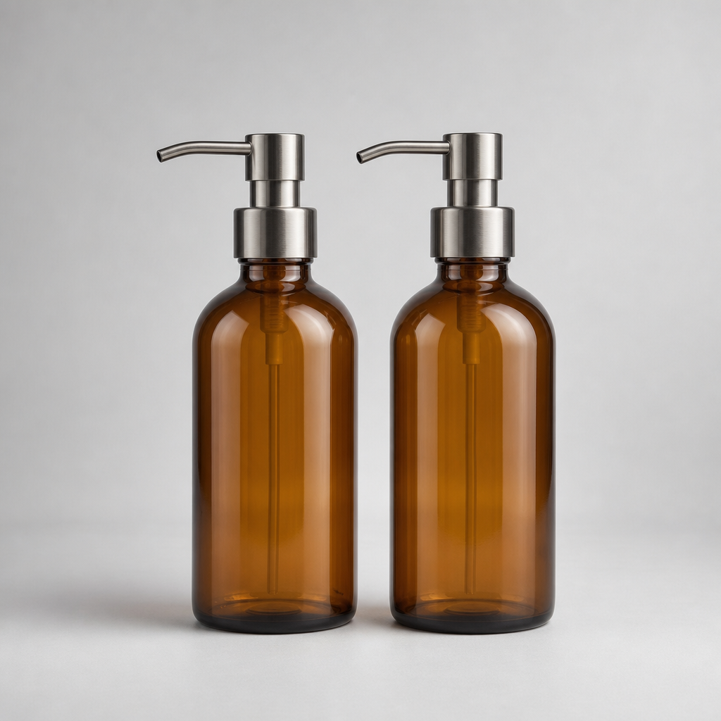 Amber Glass Pump Bottle Set